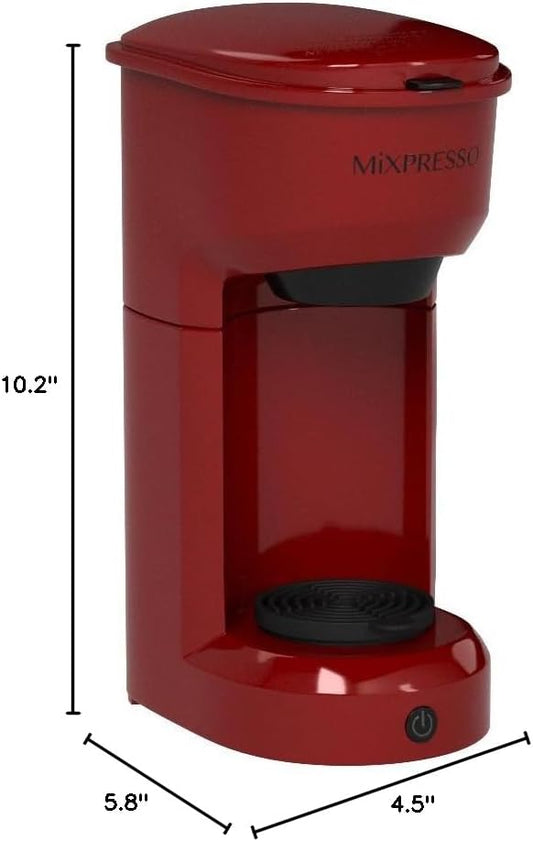 Mixpresso 2-in-1 Koffiebrouer, Enkelbedien & Persoonlike Koffiemaker, Kompakte Grootte Mini, Vinnige Brou Tegnologie, 14oz Rooi