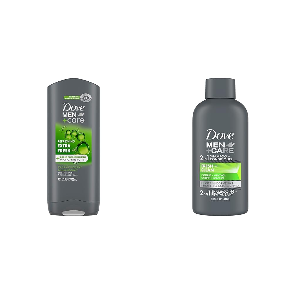 Dove Men Extra Fresh 13.5oz Body Wash & 3oz 2-in-1 Shampoo Conditioner for Men's Skin & Hair
