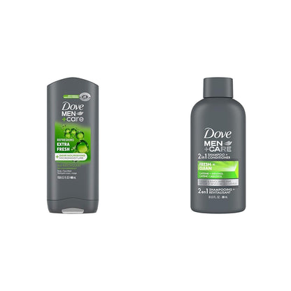 Dove Men Extra Fresh 13.5oz Body Wash & 3oz 2-in-1 Shampoo Conditioner for Men's Skin & Hair