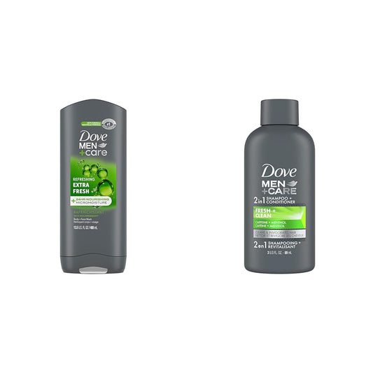 Dove Men Extra Fresh 13.5oz Body Wash & 3oz 2-in-1 Shampoo Conditioner for Men's Skin & Hair
