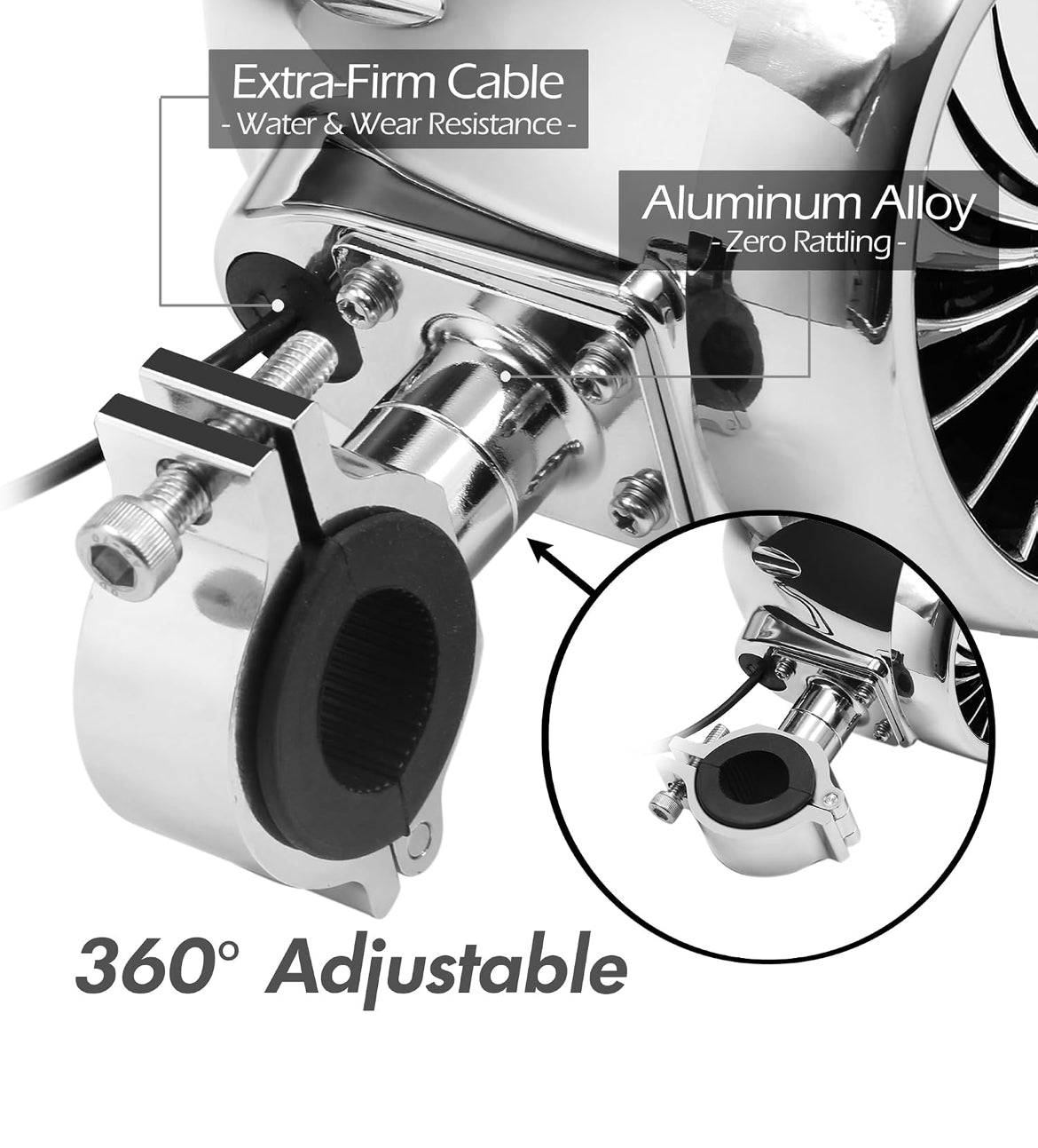 Motorcycle Speakers Bluetooth 4 Inch Waterproof Radio Audio System
1000W Amplifier, Remote Control, AUX USB SD FM Radio, Fits 7/8"–1-1/4" bar for ATVs/Motorcycles, 12 Volt Vehicles