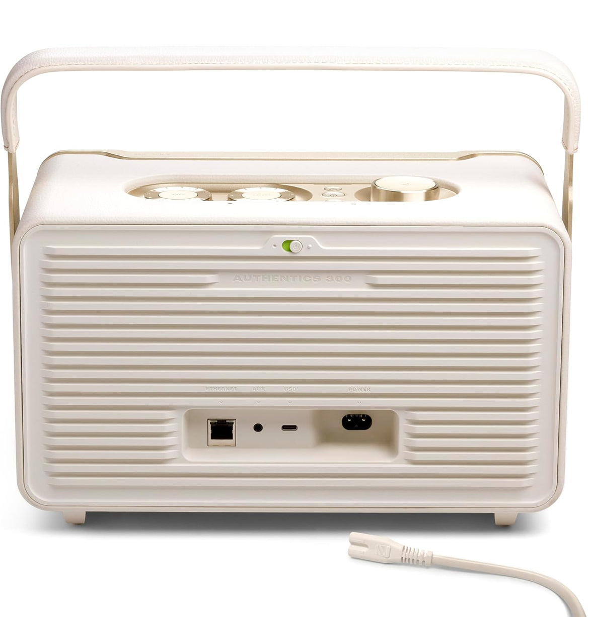 JBL Authentics 300 - Retro Style Wireless Bluetooth/WiFi Home Speaker, Built in Battery (4800mAh) - (White/Gold)