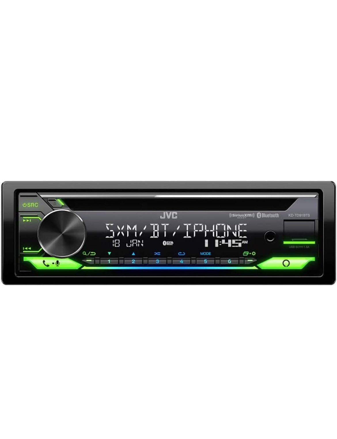 JVC KD-TD91BTS Bluetooth Motorradio-Ontvanger met USB-poort – 2-reël LCD-skerm, AM/FM Radio – CD- en MP3-speler - Amazon Alexa Geaktiveer – Enkel DIN - 13-Band EQ (Swart)