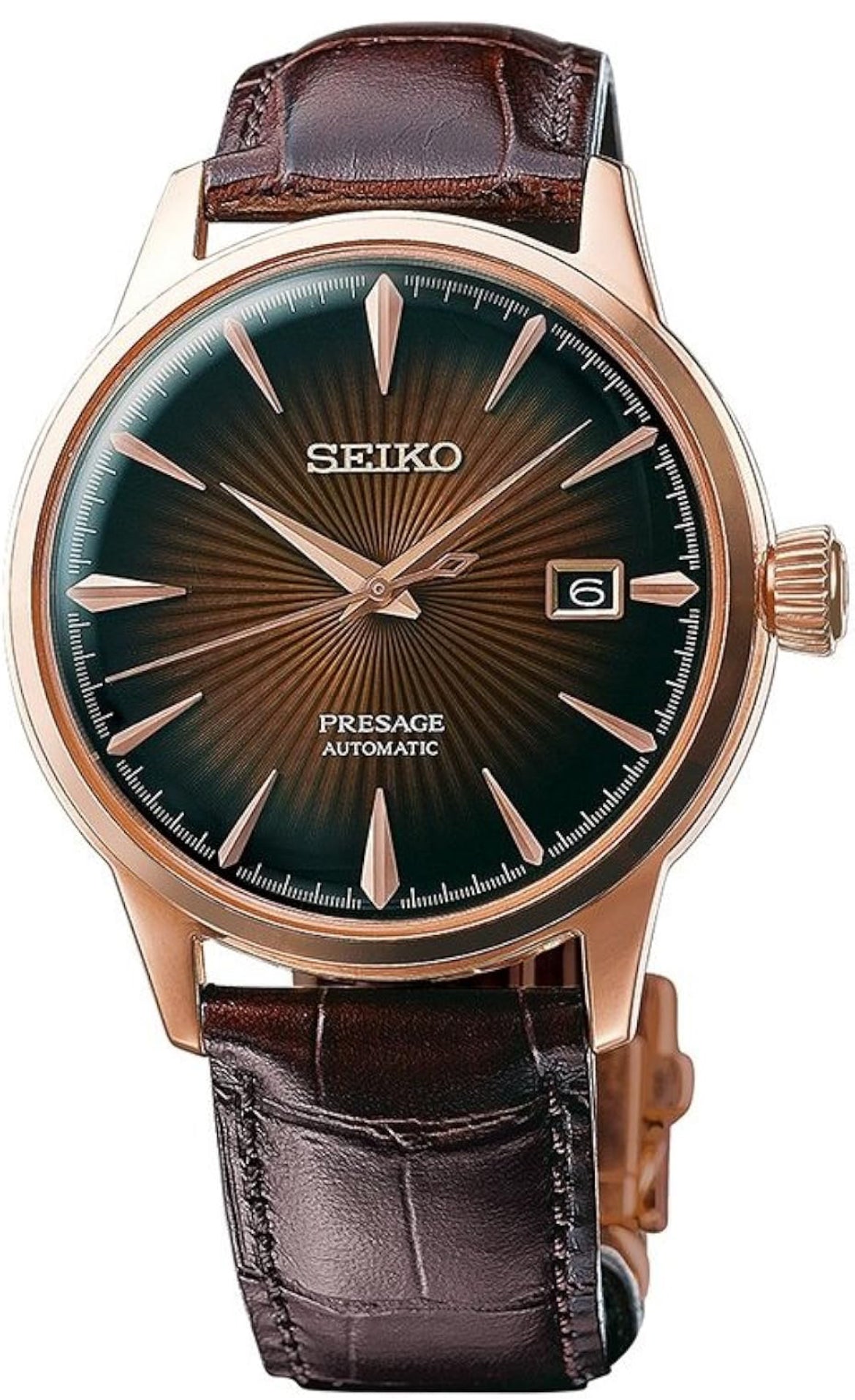 SEIKO Outomatiese Horlosie vir Mans - Presage Cocktail Time - Patroonversier met Goue Syfers en Datumkalender, 50m Waterbestand