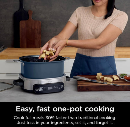 Ninja MC1101 Foodi Everyday Possible Cooker Pro, 8-in-1 Veelsydigheid, 6.5 QT, Eenpot-kook, Vervang 10 Kookgereedskap, Vinniger Kook, Gesinsgrootte Kapasiteit, Verstelbare Temperatuurbeheer, Middernagblou