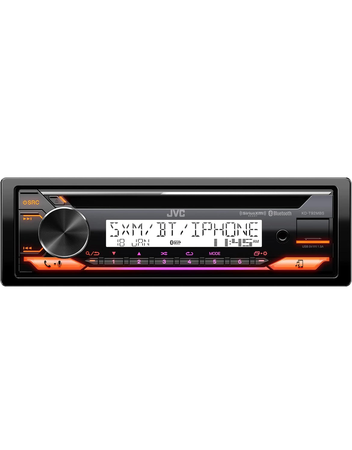 JVC KD-T92MBS Mariene Motorstereo met Bluetooth, Voorste USB, AUX, Amazon Alexa, SirusXM Radio Gereed, Hoëkrag Versterker, Hoëkontras Skerm