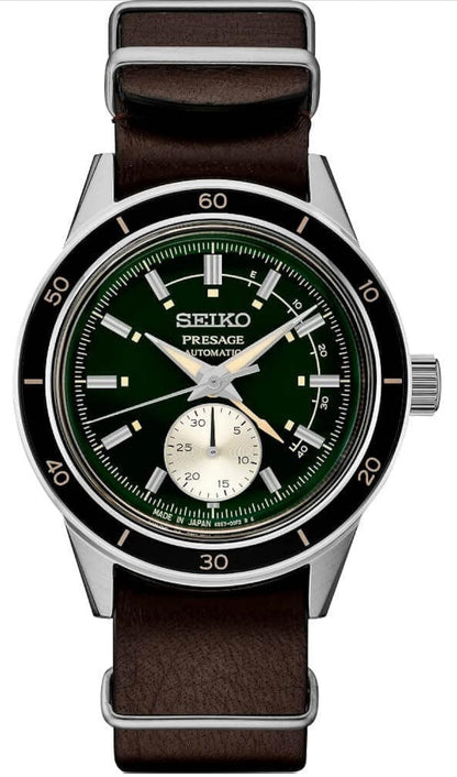 SEIKO Mans Groen Horlosieplaat Bruin Leerband Outomatiese Horlosie