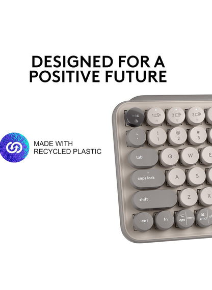 Logitech POP Keys Meganiese Draadlose Sleutelbord met Aanpasbare Emoji-sleutels, Duursame Kompakte Ontwerp, Bluetooth- of USB-verbinding, Multi-toestel, OS-versoenbaar -Mist