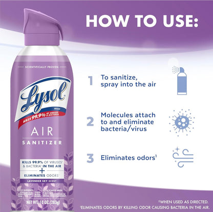 Lysol Luugsuiweraarbespuiting, Vir Luugsuiwering en Reukuitskakeling, Laventel Luggie Geur, 10 Vl. Oz (Pak van 3)