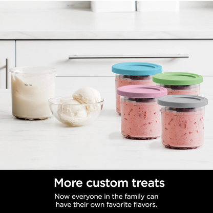 Ninja Creami Pints 4-pak, versoenbaar met NC299AMZ & NC300s Reeks Creami-roomysmakers, egte Ninja Pint, BPA-vry en skottelgoedwasser-veilig, kleurdeksels, deurskynend/grys/lemmetjie/pienk/aqua, XSKPLD4BCD