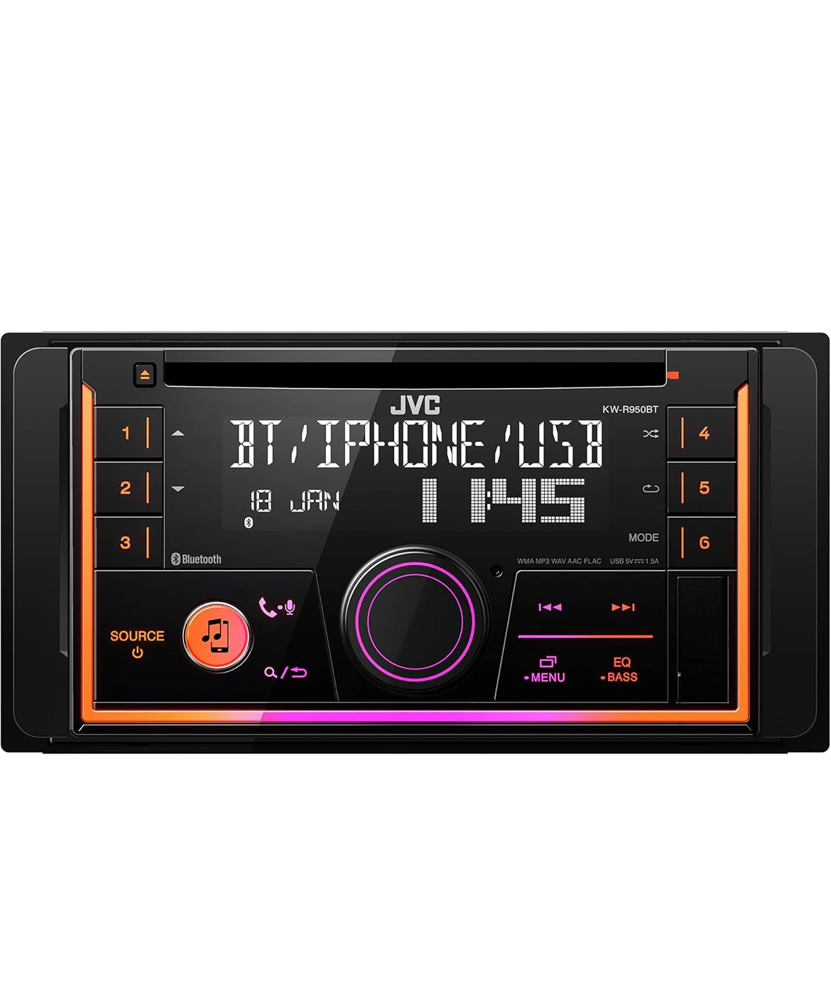 JVC KW-R950BTS Bluetooth Car Stereo Receiver with USB Port – LCD Display - AM/FM Radio - MP3 Player - Double DIN – 13-Band EQ (Black)