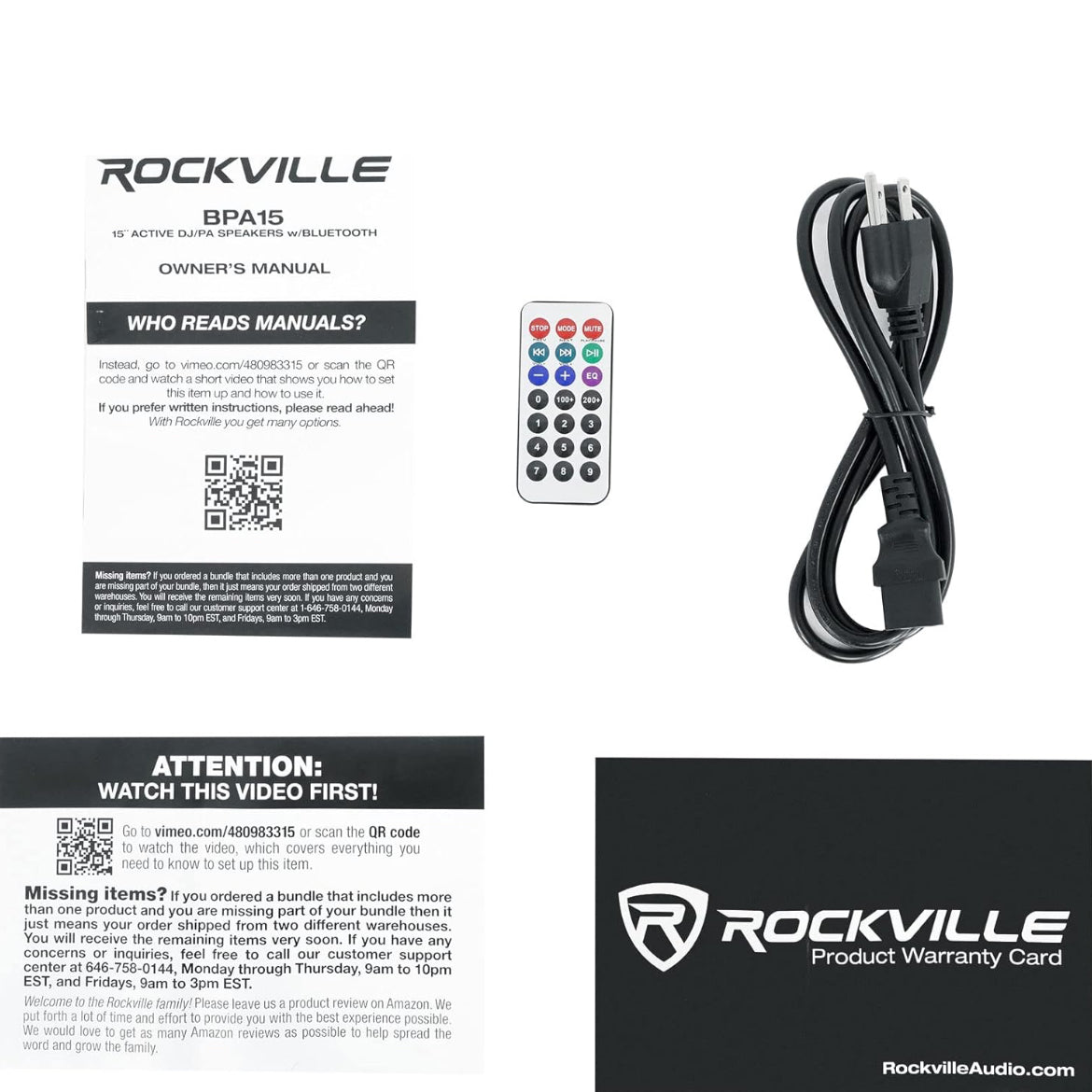 Rockville BPA15 15" 800W Powered PA DJ Speaker with Bluetooth, XLR, 1/4", RCA, 1/8" Inputs, USB/SD Music Player, Deep Bass, Remote Included