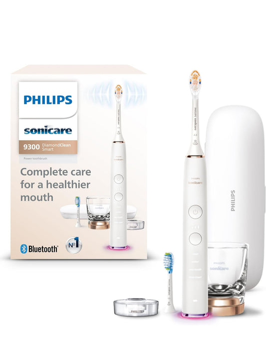 Philips Sonicare DiamondClean Smart 9300 Elektriese Tandeborsel, Soniese Tandeborsel met Toepassing, Druksensor, Borselkopbespeuring, 4 Borselmodusse en 3 Intensiteitsvlakke – Roosgoud, Model HX9903/65