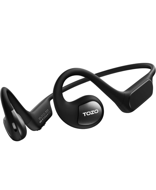 TOZO Upgraded Open Ear Headphones Bluetooth 5.3 Air Conduction Wireless Headphones Sport Earbuds with Premium Sound, 32 EQs via APP, Dual-Mic Call Noise Reduction Earphones with Hair Band for Cycling