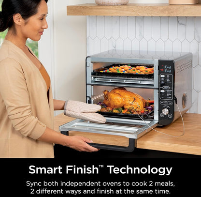 Ninja DCT451 12-in-1 Slim Dubbeloond met FlexDoor, Termometer, FlavorSeal, Smart Finish, Vinnige Bo-konveksie en Lugbraai Onder - Vlekvrye Staal