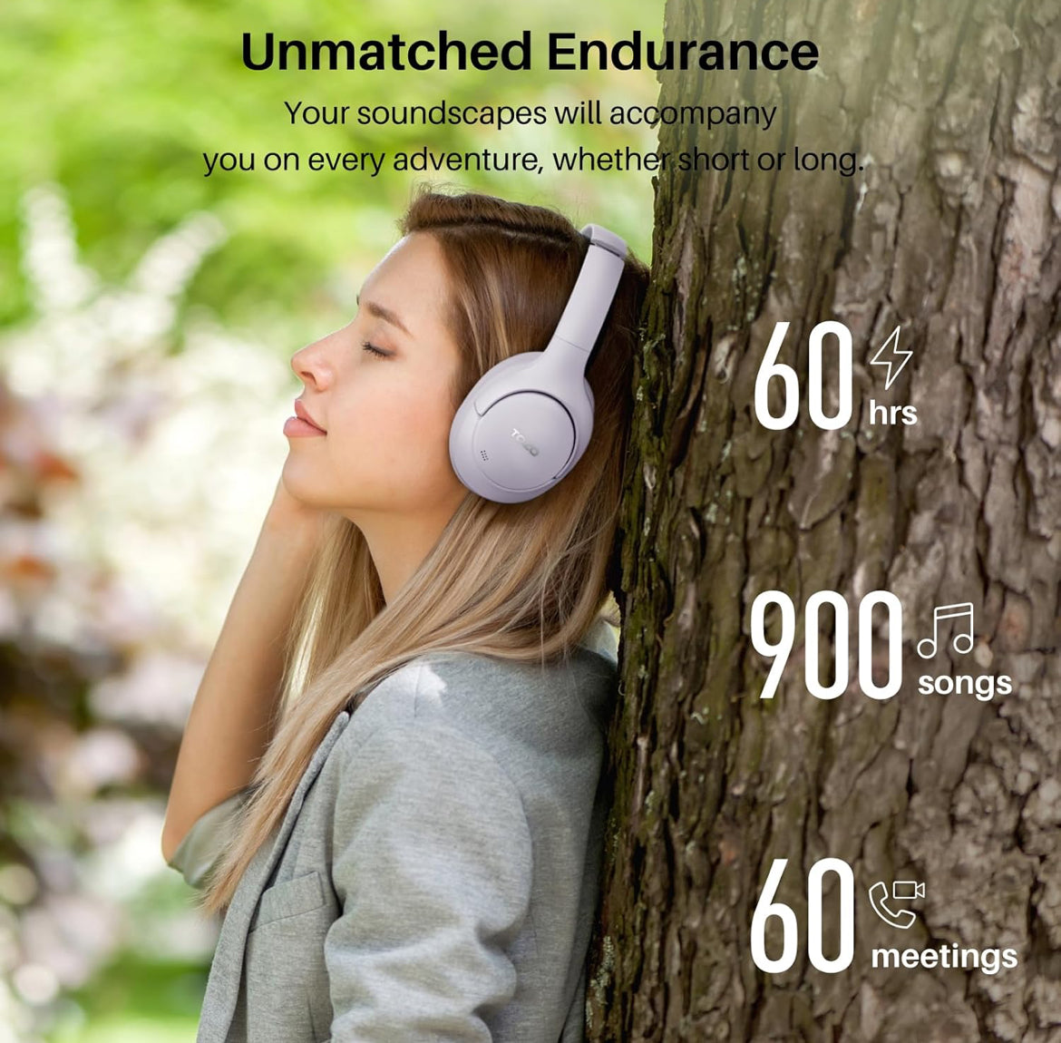 Hybrid Active Noise Cancelling Headphones, Wireless Over Ear Bluetooth, 40H Playtime, Hi-Res Audio Custom EQ, Comfort Fit Ear Cups (Purple)