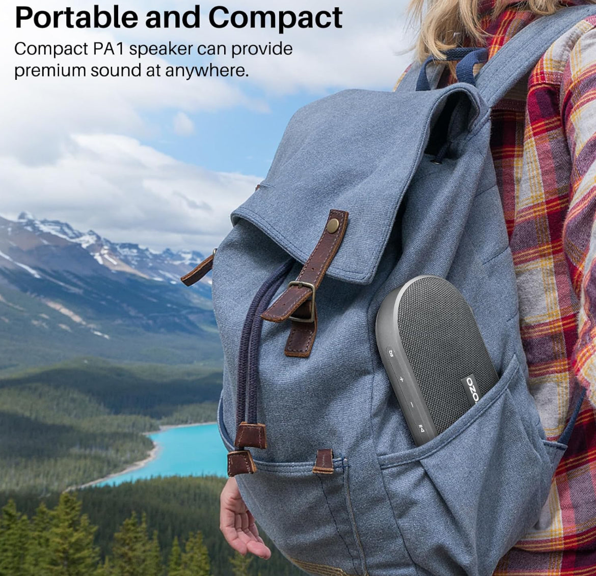 PA1 Bluetooth Portable Speaker Built-in Microphone Stereo Sound, 25H Playtime, IPX7 Waterproof - Black