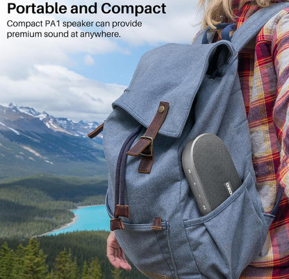PA1 Bluetooth Portable Speaker Built-in Microphone Stereo Sound, 25H Playtime, IPX7 Waterproof - Black