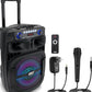 Portable Bluetooth PA Speaker System  800W 12" Outdoor w/ Built-In Party Lights - USB/SD Card Reader, FM Radio, Extendable Handle w/ Wheels - Includes Wired Microphone & Remote