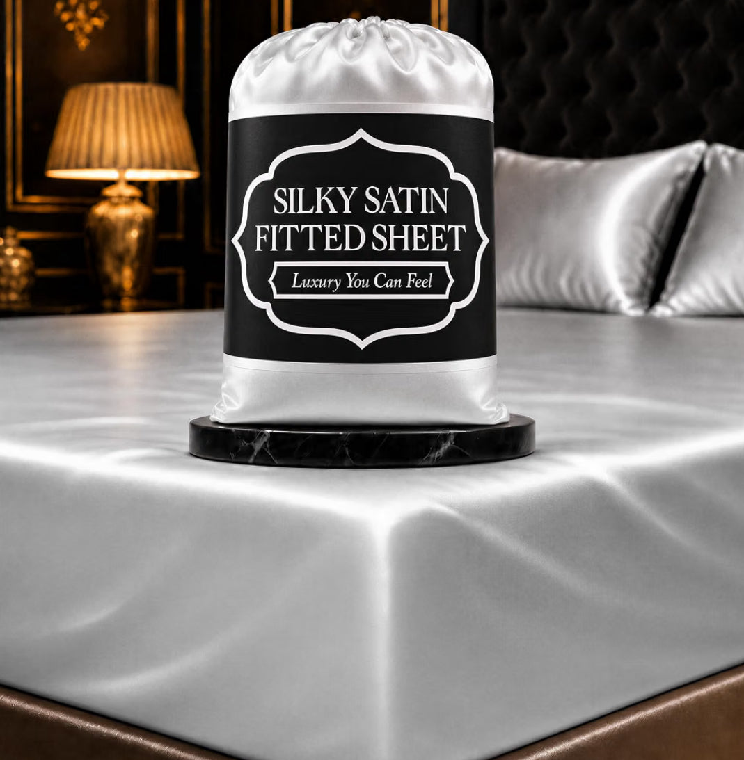 DECOLURE Satin Fitted Sheet Queen Size (1 PC) – Luxuriously Smooth & Softer Than Silk Bed Sheets w/ 15 Inch Deep Pocket Hypoallergenic Wrinkle Free, Secure Snug Fit, Elastic Corner Straps (Grey)