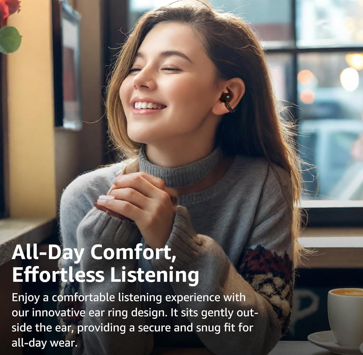 Open Ear Clip Earbuds, Lightweight Comfort 40H Play BT w/ Smart Digital Display - Black