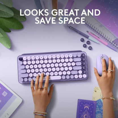 Logitech POP Keys Meganiese Draadlose Sleutelbord met Aanpasbare Emoji-sleutels, Duursame Kompakte Ontwerp, Bluetooth- of USB-verbinding, Veelvuldige Toestelle, OS-versoenbaar - Cosmos