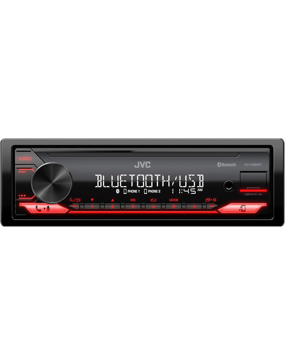 JVC KD-XD28BT Bluetooth-motorstereo met USB-poort – AM/FM-radio, MP3-speler, hoëkontras-LCD, 50 Watt, afneembare voorpaneel – Enkel DIN – 13-band-EQ