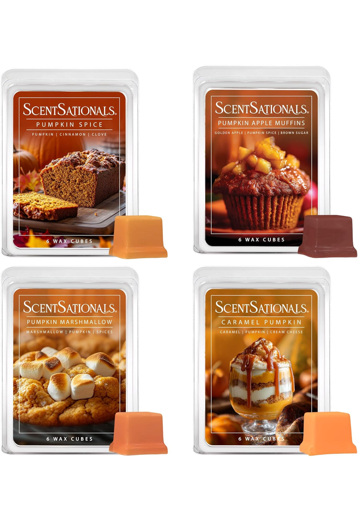 Scentsationals Fall Wax Melts Long Lasting, Strong Scent Melts - Pumpkin Spice W/ Apple Muffins, Marshmallow, and Caramel (PACK OF 4)