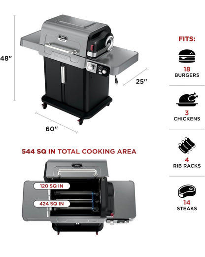 Ninja FlexFlame, Rooster en Roker, Elektriese en Propaanbraaier, Rooster, Braaier, 5-in-1 Kookstelsel, 3 Branders, Digitale Beheer, Buitekook, Bakplaat, Pizzamaker - Vlekvrye Staal (PG301)