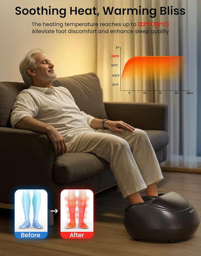 Foot Massager Machine w/ Heat Shiatsu Foot Massager for Plantar Fasciitis Cordless Control - Up to Size 13 (Black)