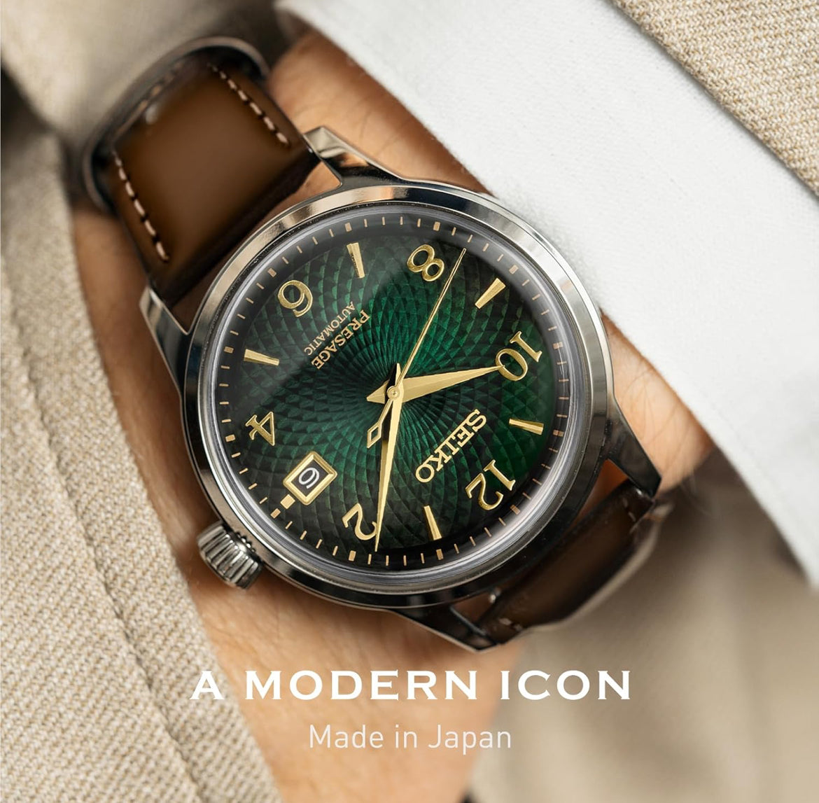 SEIKO Outomatiese Horlosie vir Mans - Presage Cocktail Time - Patroon met Goue Syfers en Datumkalender, 50m Waterbestand
