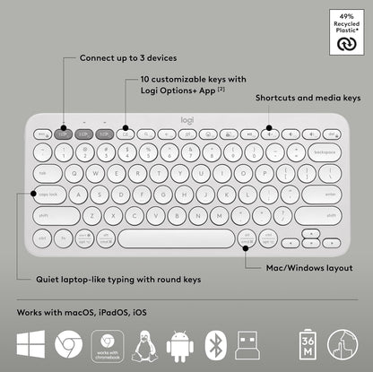 Logitech Pebble 2 Combo, Draadlose Sleutelbord en Muis, Stil en Draagbaar, Aanpasbaar, Logi Bolt, Bluetooth, Maklik-Skakel vir Windows, macOS, iPadOS, Chrome - Tonale Wit