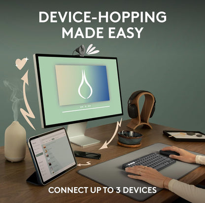 Logitech Pebble Muis 2 M350s Slank Bluetooth Draadlose Muis, Draagbaar, Liggewig, Aanpasbare Knoppie, Stil Kliek, Maklike Wisseling vir Windows, macOS, iPadOS, Android, Chrome OS - Swart