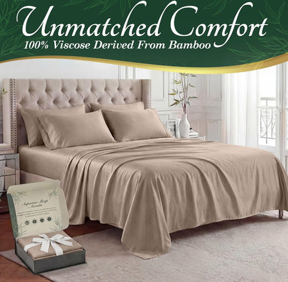 DECOLURE 100% Viscose Derived from Bamboo Sheets King Size - Luxury 6 Pc Naturally Cooling Sheets, Ultra Soft Bed Set - Deep 17" Pockets, Durable Double Stitching, Oeko Tex Standard (Taupe)