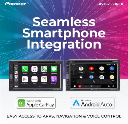 Pioneer AVH-2550NEX 6.8" Capacitive Touchscreen Double Din Car Stereo
DVD Multimedia Receiver, Wired Apple CarPlay & Android Auto, Bluetooth, Backup Camera, SiriusXM, HD Radio, FLAC, Hi-Volt RCA