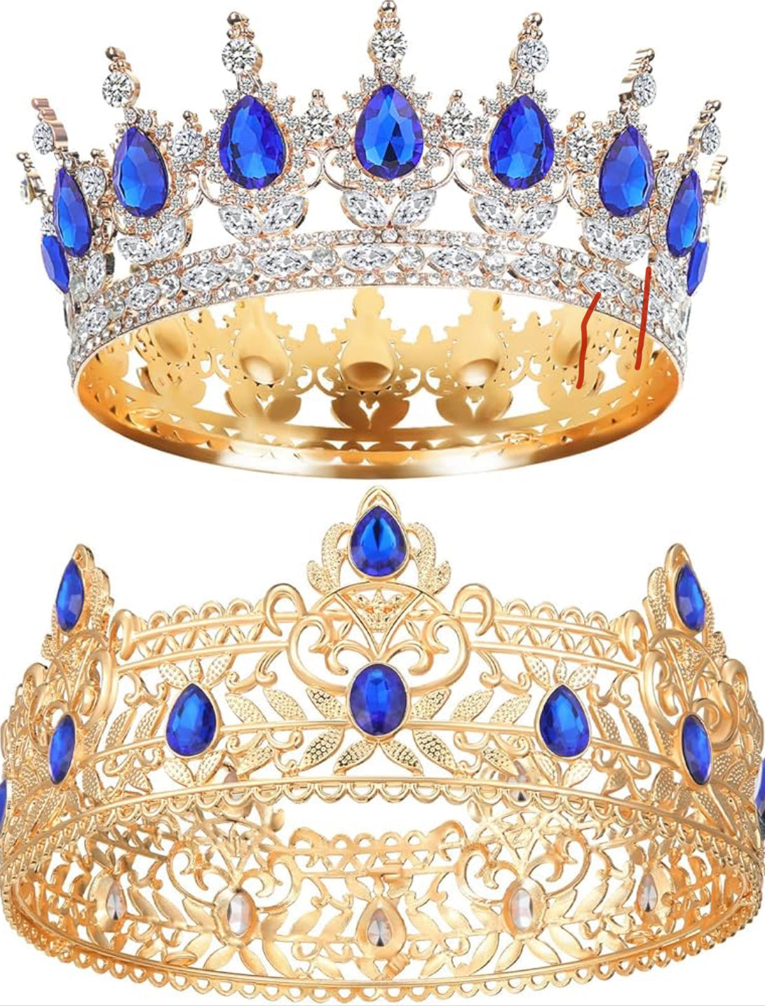 2 Stuks Prom Koning en Koningin Kroon vir Mans Vroue Koning Koningin Kroon Tiara met Strass vir Trou Verjaarsdag Gradeplegtigheid (Blou Goud, Blou Styl)