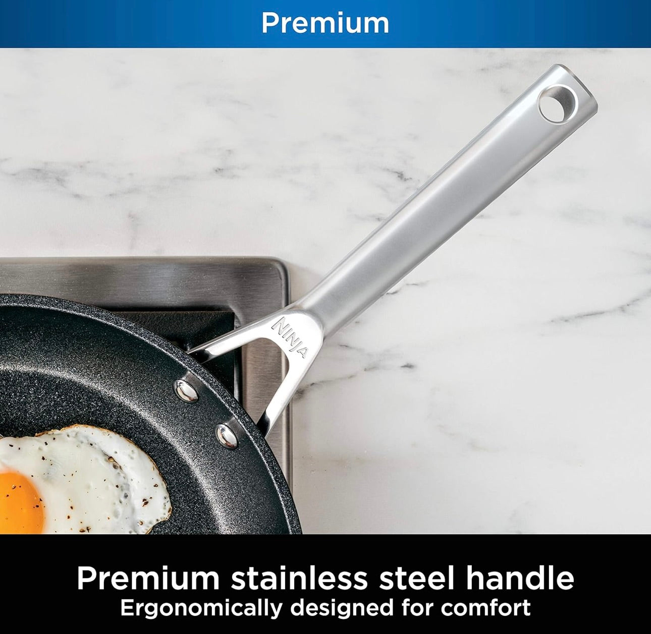 Ninja C33000 Foodi NeverStick Premium 3-Stuk Kookgerei Stel, 30 cm Braaipan, 4.7 Liter Soteerpan met Glasdeksel, Hard-Geanodiseer, Kleefvry, Duursaam en Oondveilig tot 260°C, Leigrys
