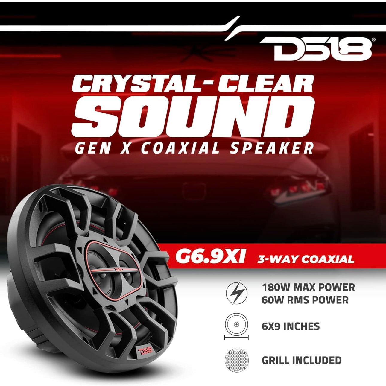 DS18 G6.9Xi GEN-X 6x9 3-Way Coaxial Speakers 180 Watts 4-Ohm Grill Included - Full Range Speaker