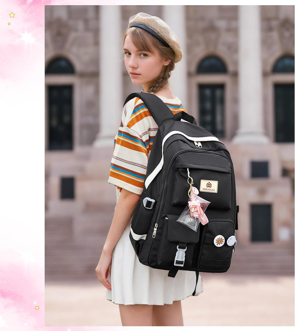 Backpack for Girls Laptop Backpacks 15.6 Inch College Cute Bookbag Anti Theft Primary Elementary School Bag Casual Daypack for Students Teens Girl Women (Black)