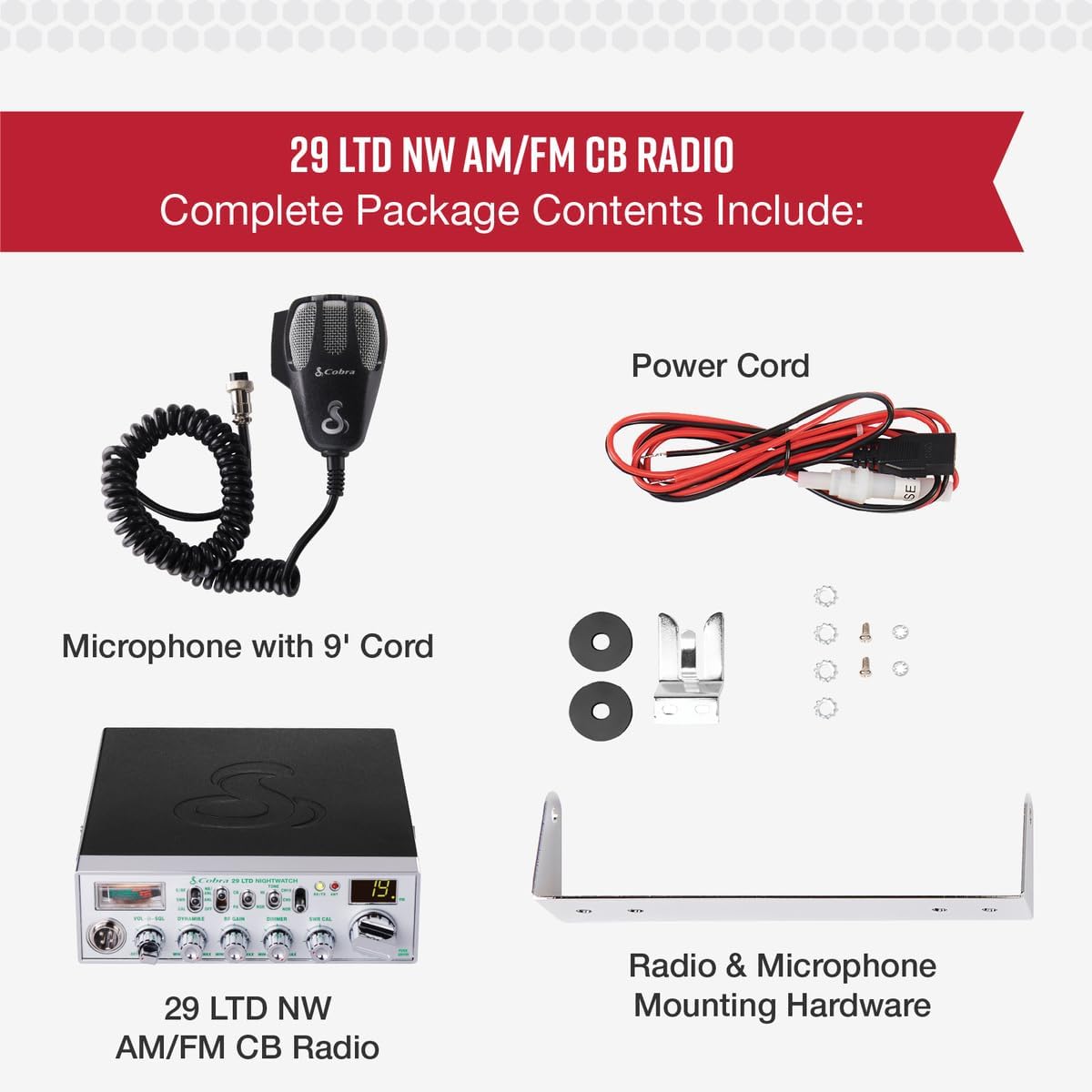 Cobra 29 NW AM/FM Classic Professionele CB Radio - Maklik om te bedien Noodradio, Reisbenodigdhede, Kitskanaal 9/19, Volle 40 Kanale, SWR Kalibrasie en NightWatch Beligting Skerm, Swart