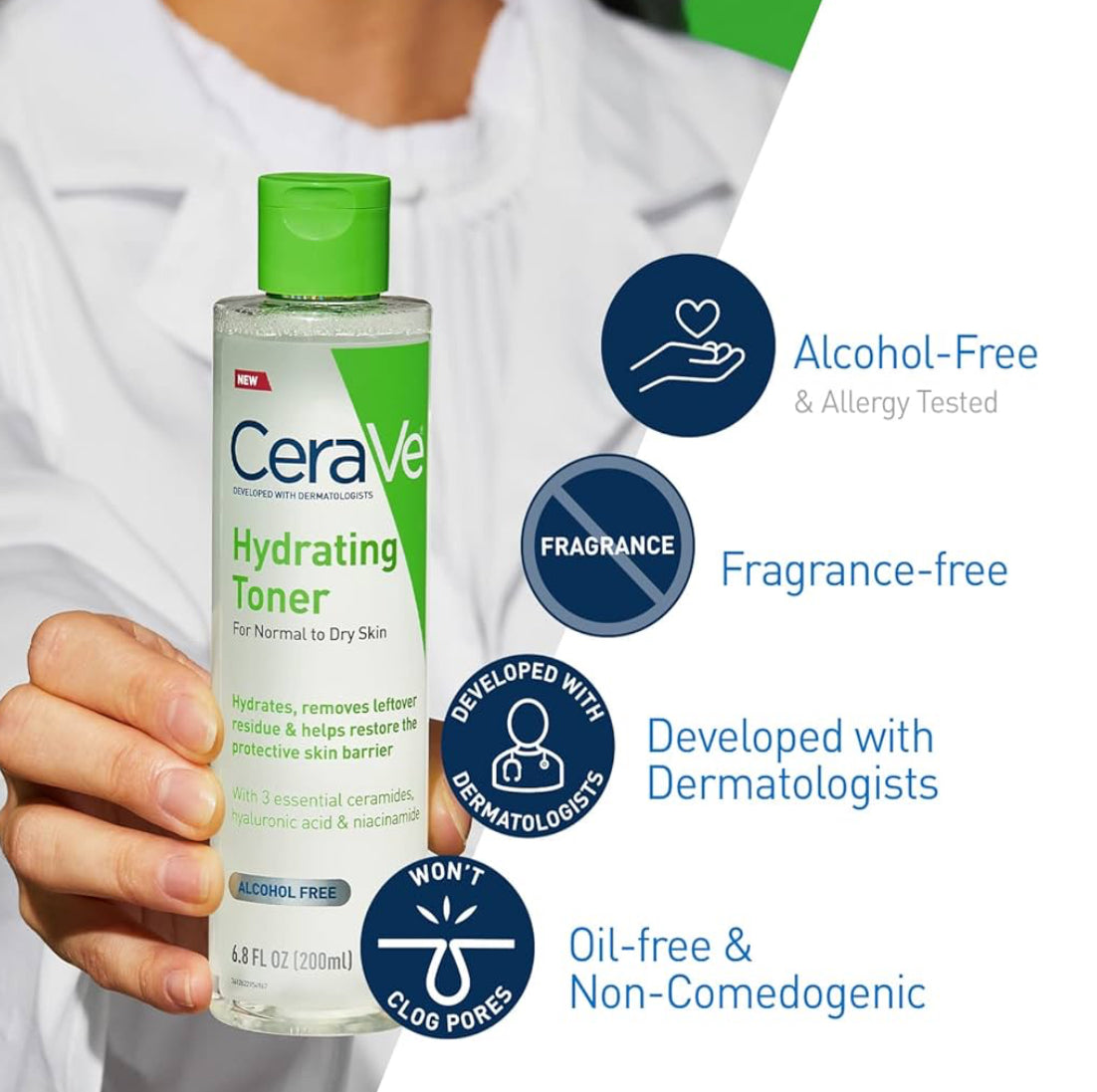 CeraVe Hydrating Toner m/ Hialuronzuur, Niasinamied en Seramiede vir Sensitiewe Droë Vel Volgrootte (201 ml)