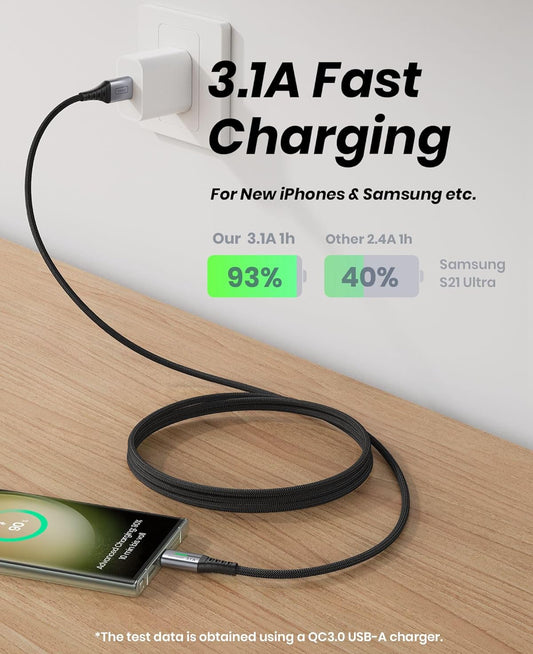 INIU USB A na USB C Kabel Vinnige Laai, [2m] 3.1A Gevlegte Tipe C Foon- & Motorlaaikabel, 480Mbps USB-C Datakabel vir iPhone 16 15 Pro Carplay Samsung S22 S21 S10 A15 Pixel 7 LG V30 Moto ens.