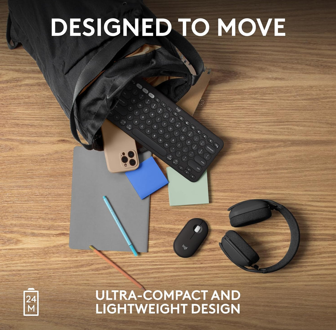 Logitech Pebble Muis 2 M350s Slank Bluetooth Draadlose Muis, Draagbaar, Liggewig, Aanpasbare Knoppie, Stil Kliek, Maklike Wisseling vir Windows, macOS, iPadOS, Android, Chrome OS - Swart