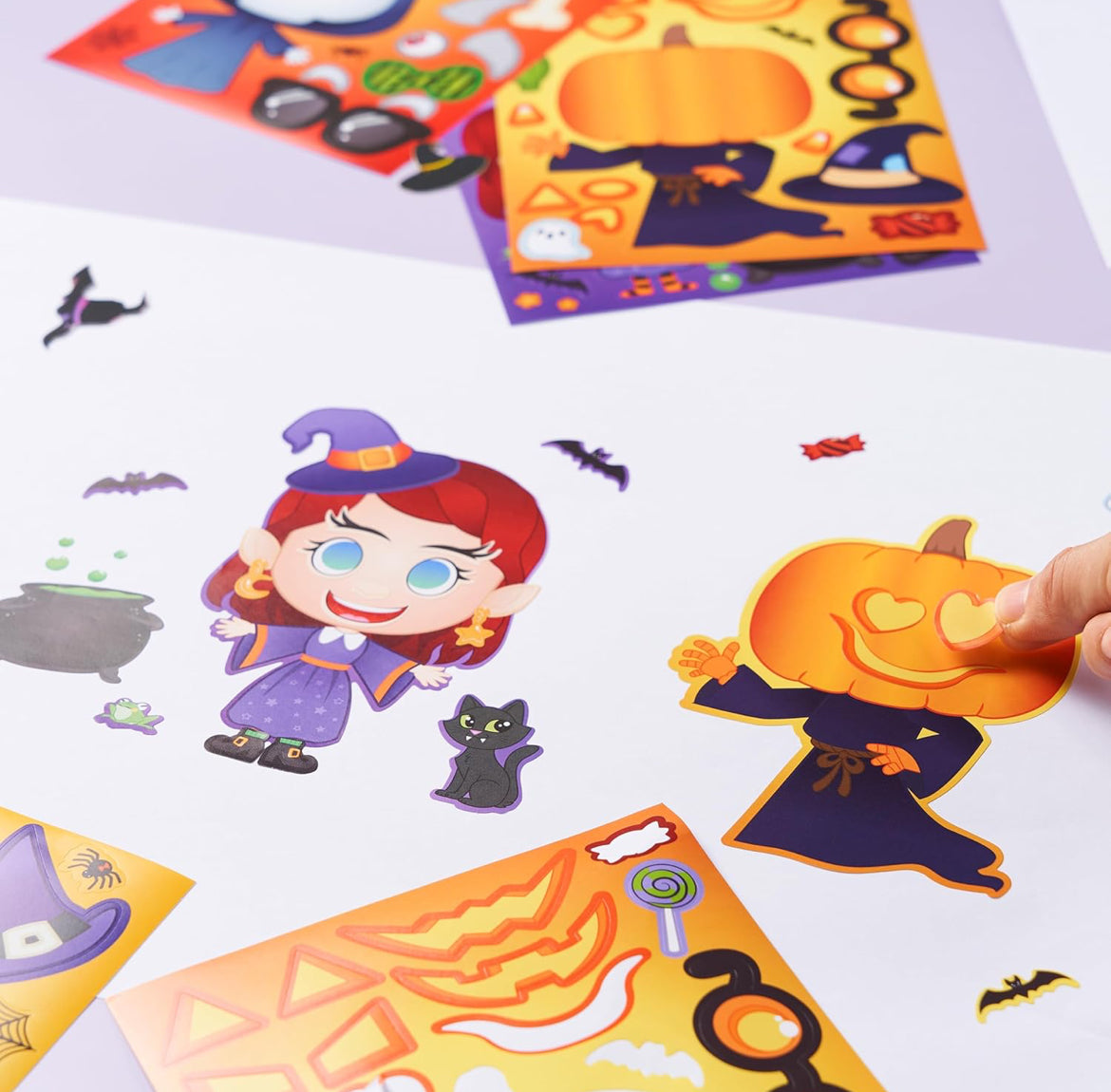 JOYIN 36 STK Halloween Kunsvlytplakkers vir Kinderspartytjies, Maak-’n-Gesig-plakkers met Heks- en Vampierontwerpe, Selfdoen-kunsvlytmateriaal vir Halloween-partytjiespeletjies, Klaskameraktiwiteite, Geskenke, Lekkernye