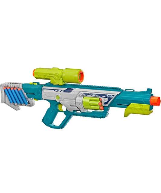 Nerf Rebel Ops Deadeye Blaster, 24 Nerf Elite Foam Darts, Shieldstock & Scope-Barrel Attachments -  Kids Gift Toys (Ages 8+)