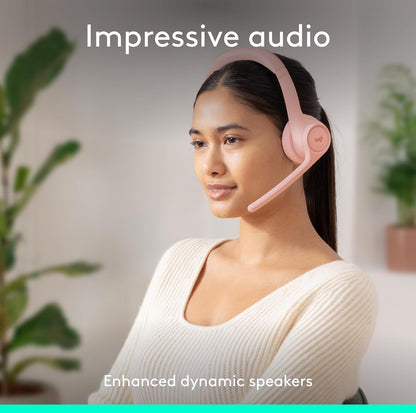 Logitech Zone 300 draadlose Bluetooth-koptelefoon met geraasdempende mikrofoon, versoenbaar met Windows, Mac, Chrome, Linux, iOS, iPadOS, Android – Rose