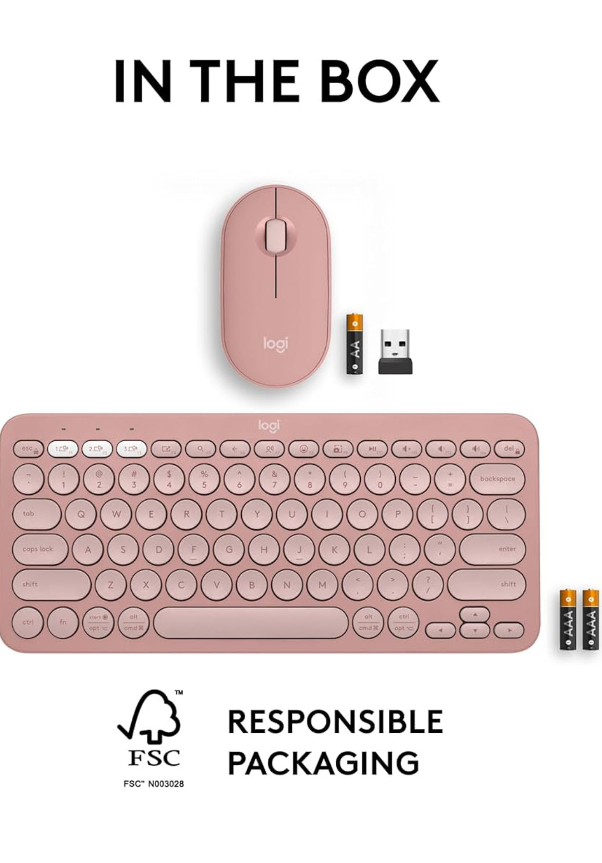 Logitech Pebble 2 Combo, Draadlose Sleutelbord en Muis, Stil en Draagbaar, Aanpasbaar, Logi Bolt, Bluetooth, Maklike Skakeling vir Windows, macOS, iPadOS, Chrome - Tonal Rose