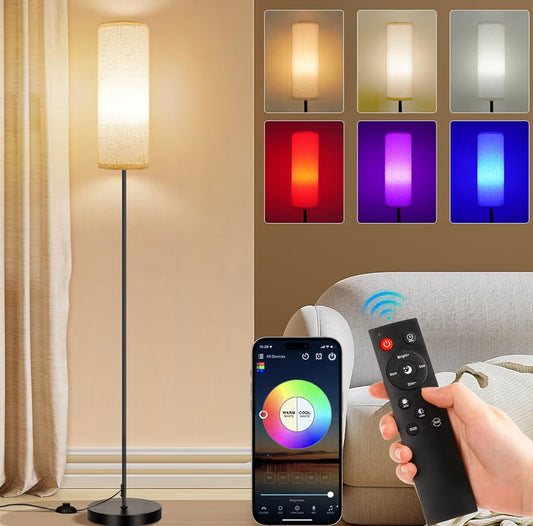 Floor Lamps Dimmable 3 Colors Temperature, Modern Lamp with Remote, Tall LED Foot Switch - (Beige Shade) 9W Smart Bulb