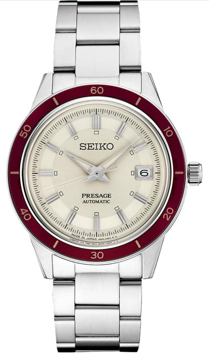 SEIKO Automatic Watch for Men - Presage Collection - Ivory Sunray-Finish Dial, Vintage 1960s Watch Inspiration - 50M Water Resistant