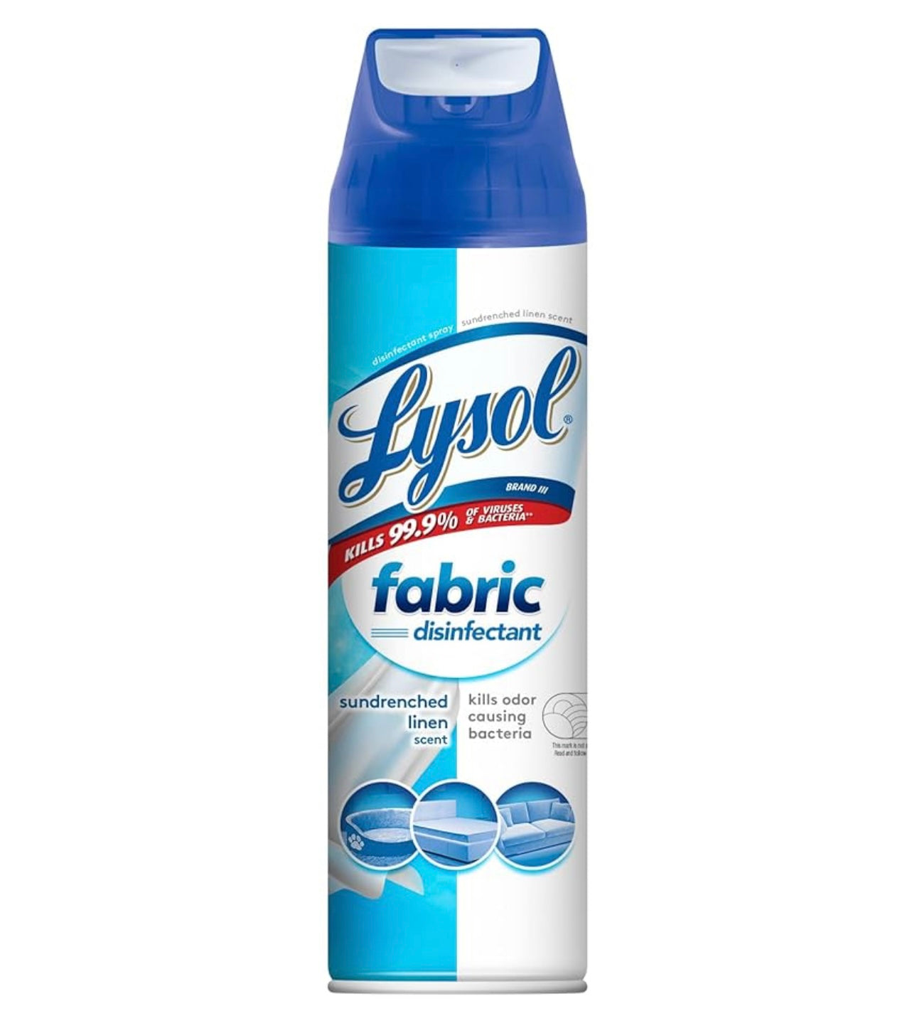 Lysol Fabric Disinfectant Spray, Sanitasie- en Antibakteriese Spuitmiddel, Vir die Ontsmetting en Ontgeuring van Sagte Meubels, Sundrenched Linen 15 FL. Oz